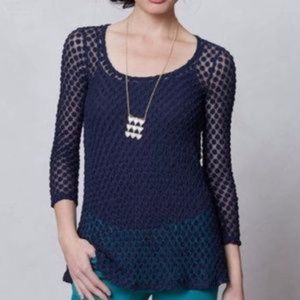 Anthropologie Lilka Navy Blue Bubble Lace Top